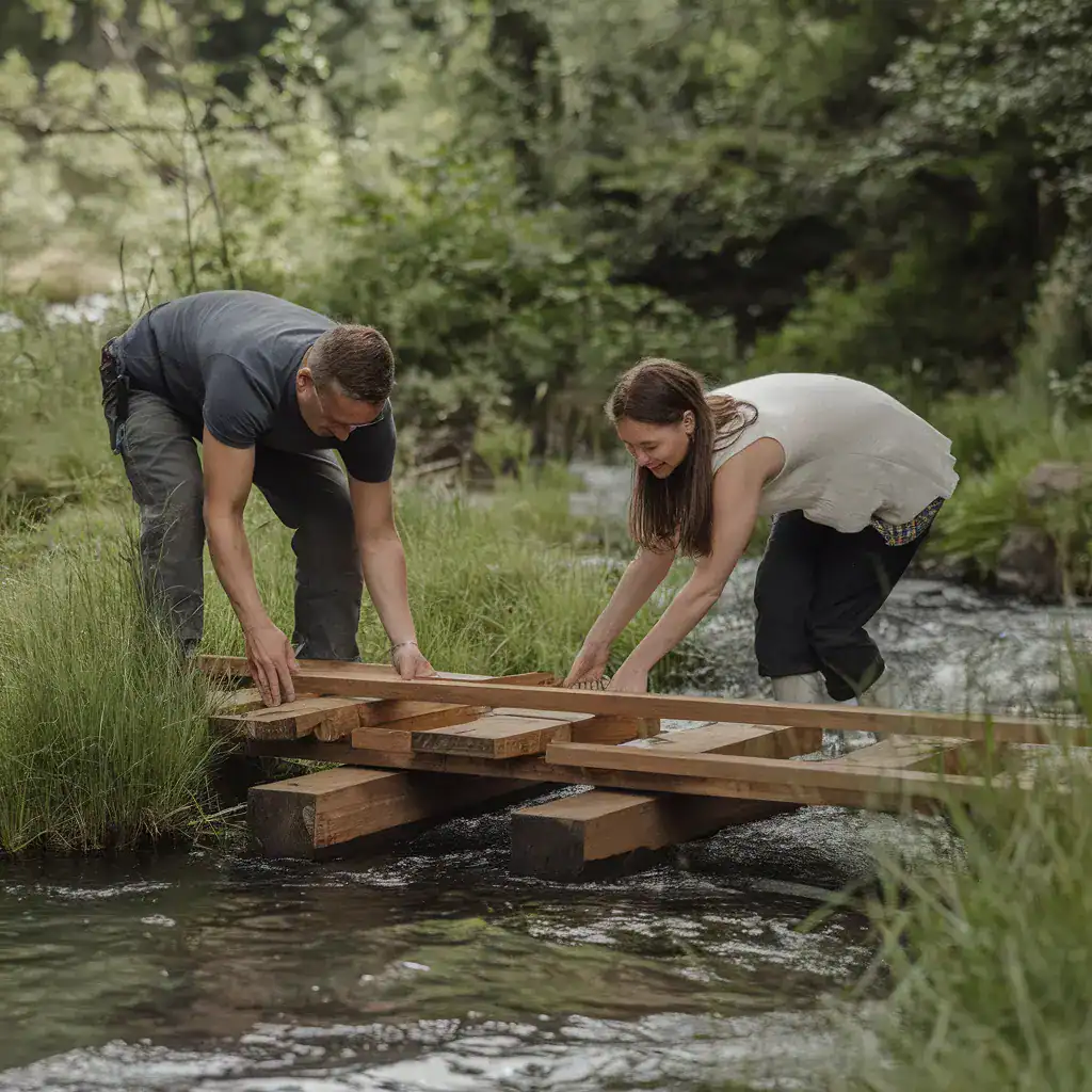 couple building a bridge to meet in the middle