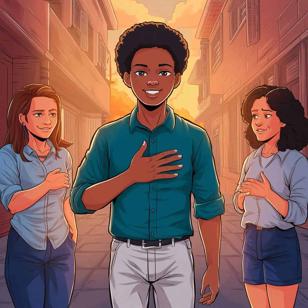 Young people having a serious talk with smiles 