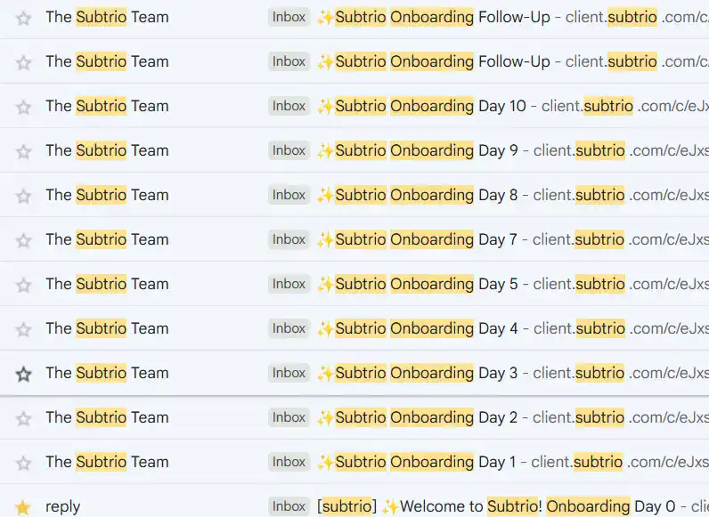 subtrio onboarding process emails